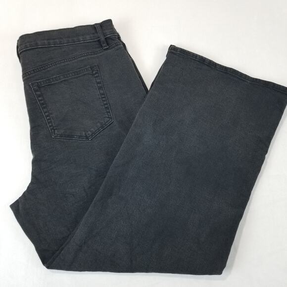 LOFT Jeans Size 32 14 Black Velvet Stripe High Rise Wide Leg Jean Petite Inseam - Picture 3 of 12